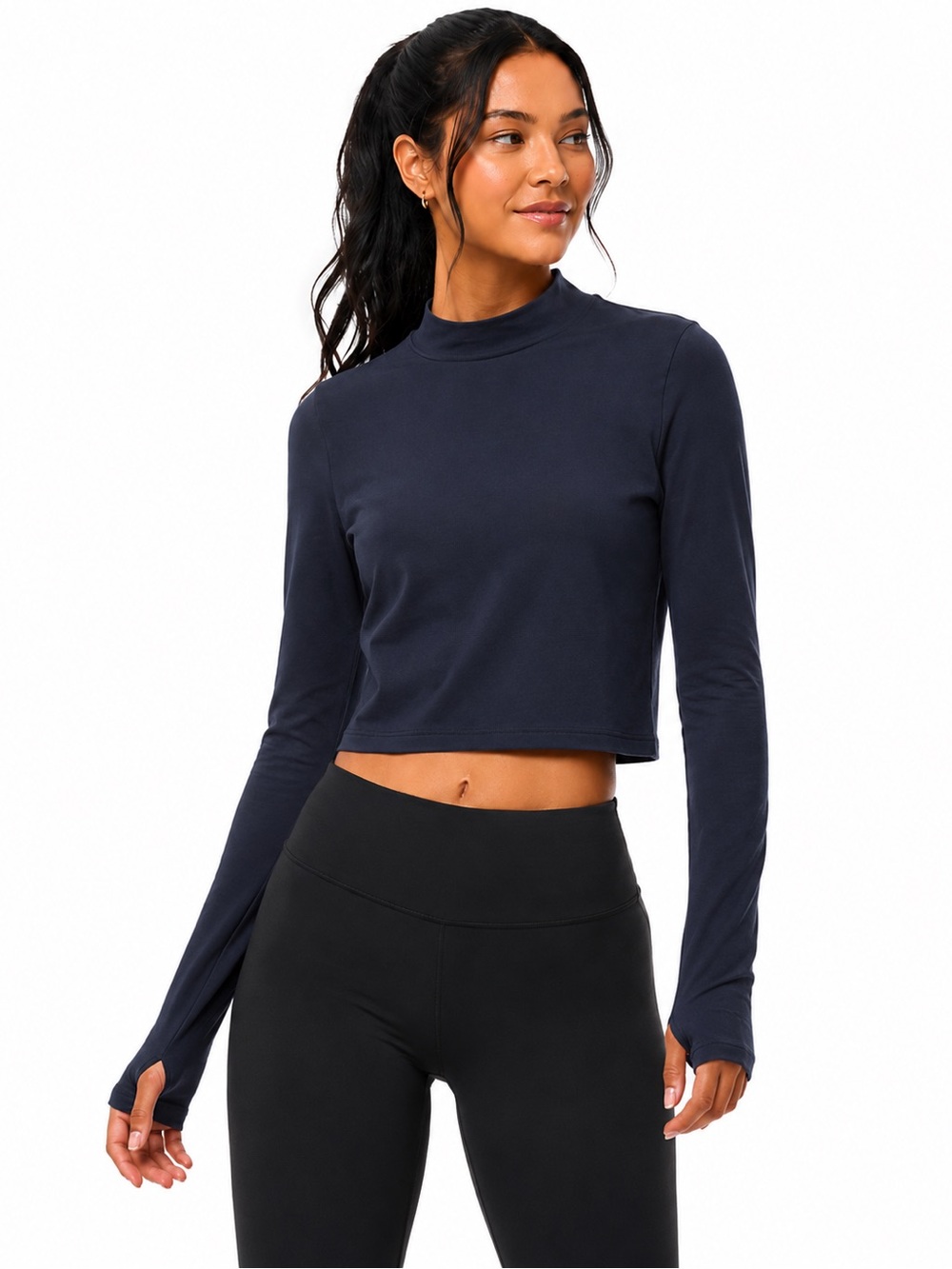 NWT* FP Movement Free People Up In The Air Mock Neck Crop Top S Midnight Navy